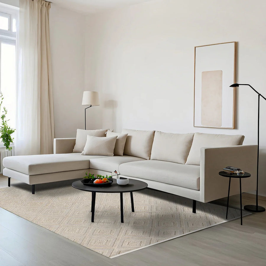 Bej Krem Baklava Desenli Bohem Triko Halı - Toz Vermez