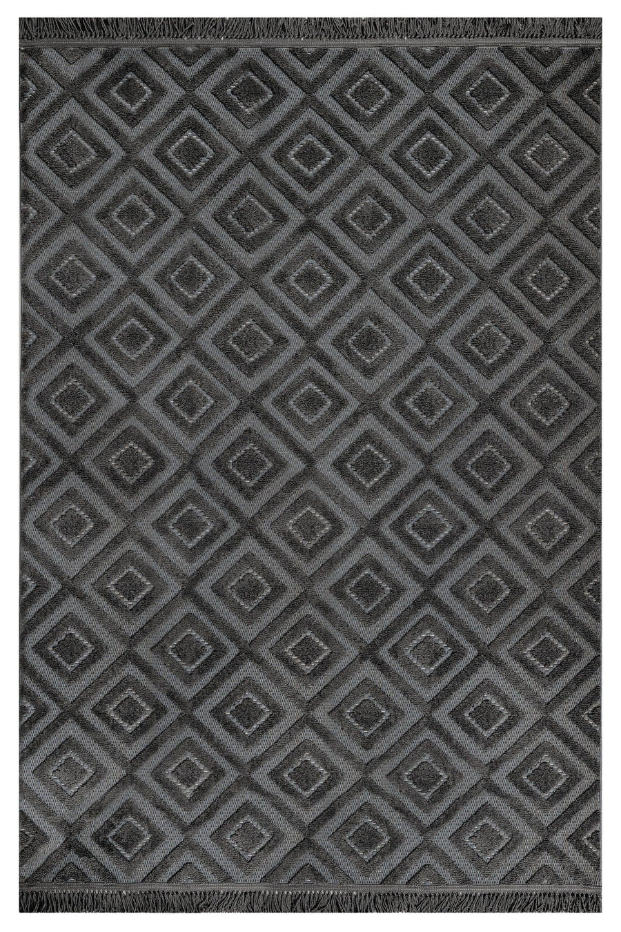 Antrasit Gri Baklava Desenli Bohem Triko Halı - Toz Vermez