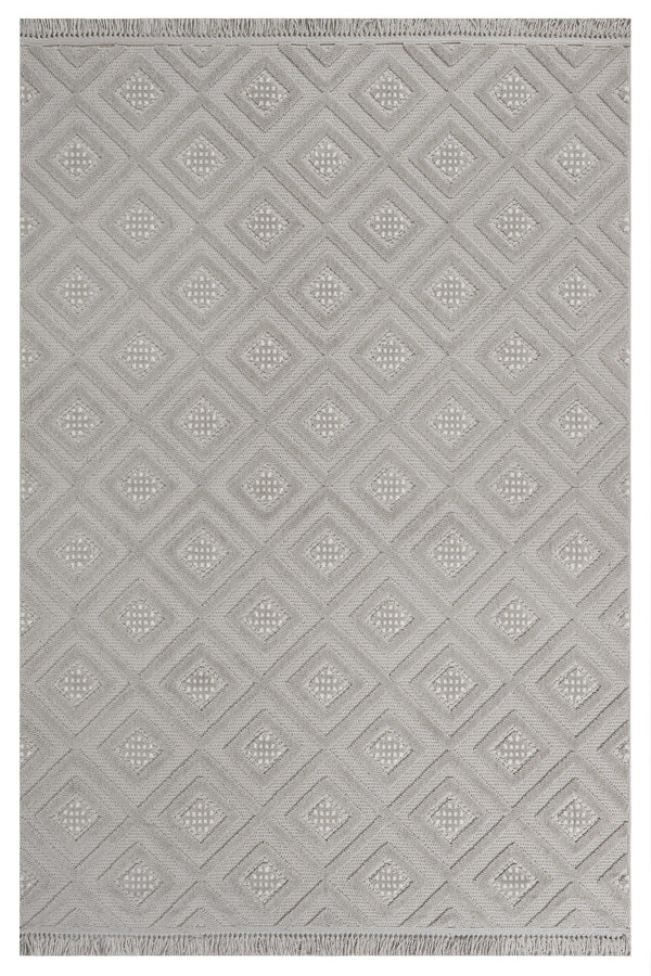 Gri Baklava Desenli Bohem Triko Halı - Toz Vermez