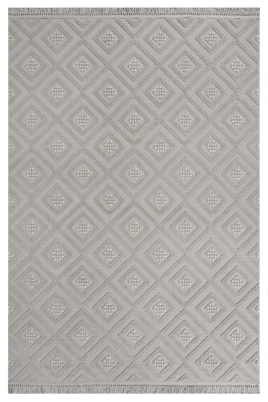 Gri Geometrik Modern Salon Halısı Pamuk Makine Dokuma – farklı açı görünümü