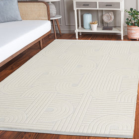 Beyaz Krem Bohem Dokulu Triko Halı - Toz Vermez