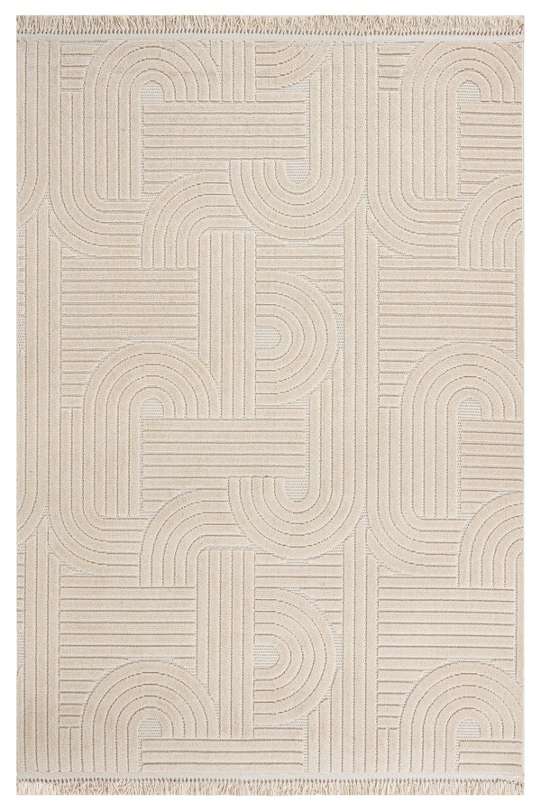 Bej Krem Bohem Dokulu Triko Halı - Toz Vermez