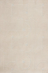 Cream Beige Modern Geometric Living Room Rug Linear - Cotton