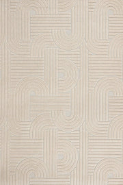 Bej Krem Geometrik Minimalist Viskon Halı - Yıkanabilir - Kaymaz Taban - Pati Dostu
