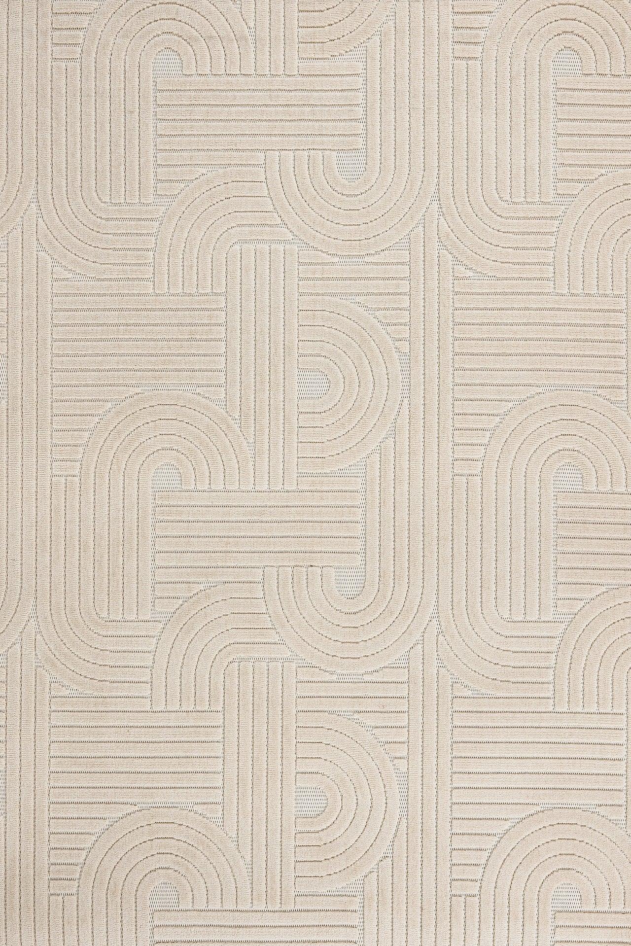 Bej Krem Geometrik Minimalist Viskon Halı - Yıkanabilir - Kaymaz Taban - Pati Dostu