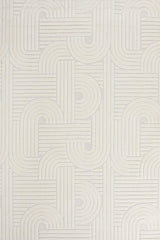 Cream Modern Geometric Living Room Rug - Cotton Digital Print