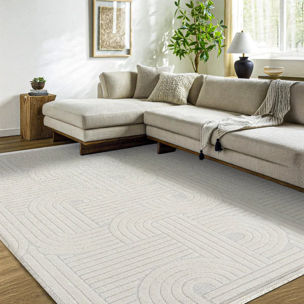 Beyaz Ekru Düz Minimalist Halı - Yıkanabilir - Kaymaz Taban - Pati Dostu