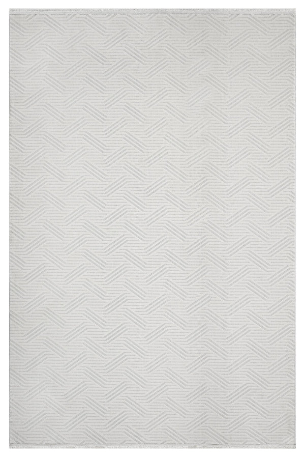 Beyaz Gri Dokulu Düz Triko Halı - Toz Vermez