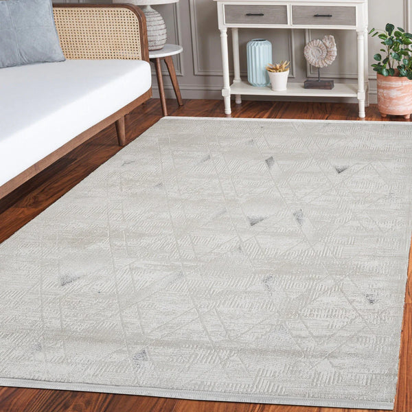 Beyaz Gri Dokulu Minimalist Halı - Yıkanabilir - Kaymaz Taban - Pati Dostu