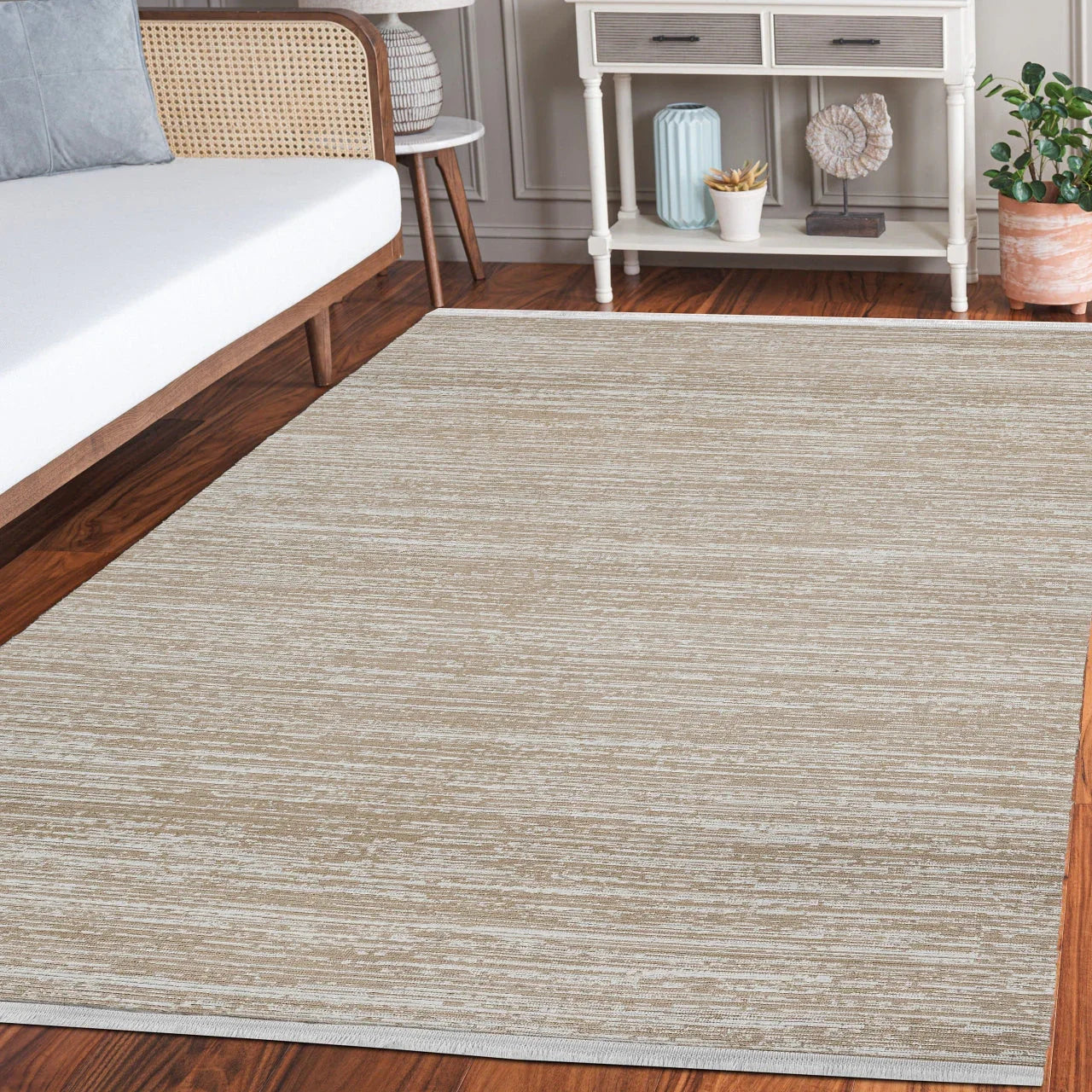Vizon Dokulu Minimalist Halı - Yıkanabilir - Kaymaz Taban - Pati Dostu