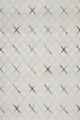Cream Brown Bohemian Geometric Living Room Rug with X motif - Cotton