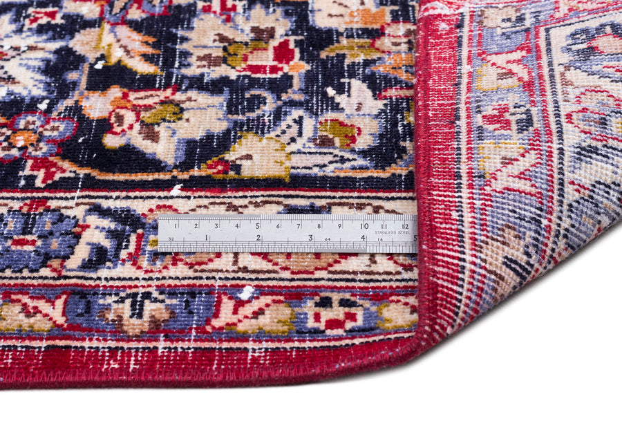 Navyel Kırmızı ve Lacivert Madalyon Desenli El Dokuma Halı 292x420 cm – detay görünümü