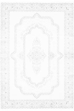 Beyaz Göbekli Modern Etnik Desenli Halı  | Makinada Yıkanabilir | Hav Toz Vermez | Leke Tutmayan | Kaymaz Taban | Dijital Makine Baskı | Salon Yolluk Mutfak Halısı