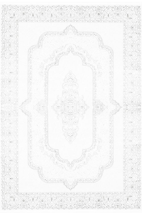 Beyaz Göbekli Modern Etnik Desenli Halı  | Makinada Yıkanabilir | Hav Toz Vermez | Leke Tutmayan | Kaymaz Taban | Dijital Makine Baskı | Salon Yolluk Mutfak Halısı