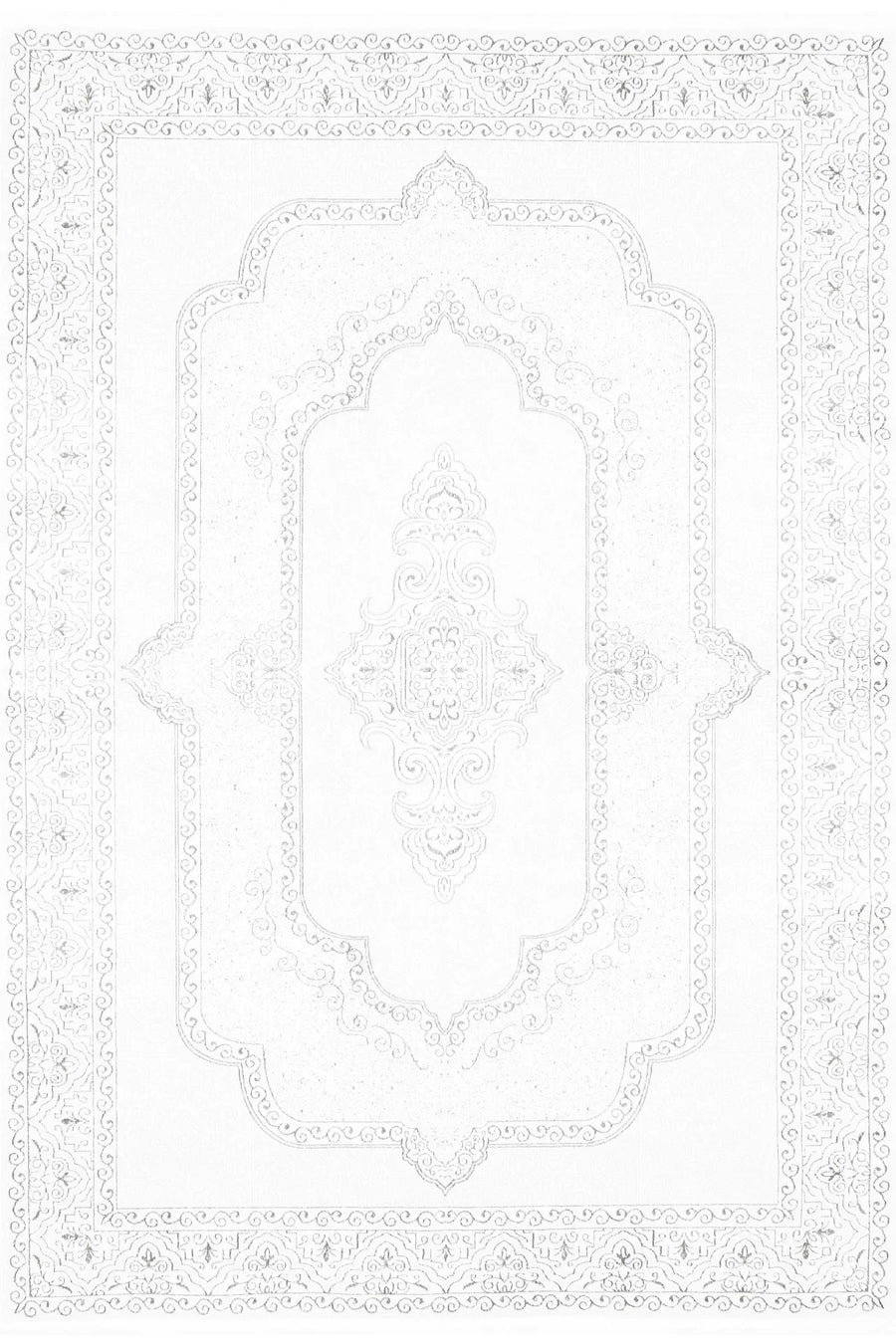 Klassischer Teppich in Weiß und Grau mit Medaillon – im Wohnzimmer