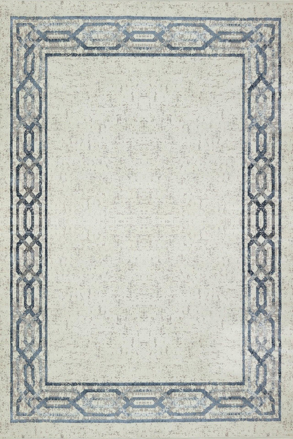 Gri Krem Geometrik Modern Halı - Yıkanabilir - Kaymaz Taban - Pati Dostu
