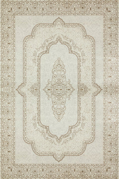 Krem Göbekli Modern Etnik Desenli Halı  | Makinada Yıkanabilir | Hav Toz Vermez | Leke Tutmayan | Kaymaz Taban | Dijital Makine Baskı | Salon Yolluk Mutfak Halısı