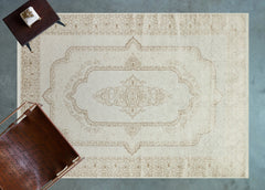 Krem Göbekli Modern Etnik Desenli Halı  | Makinada Yıkanabilir | Hav Toz Vermez | Leke Tutmayan | Kaymaz Taban | Dijital Makine Baskı | Salon Yolluk Mutfak Halısı