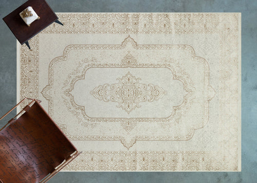 Krem Göbekli Modern Etnik Desenli Halı  | Makinada Yıkanabilir | Hav Toz Vermez | Leke Tutmayan | Kaymaz Taban | Dijital Makine Baskı | Salon Yolluk Mutfak Halısı