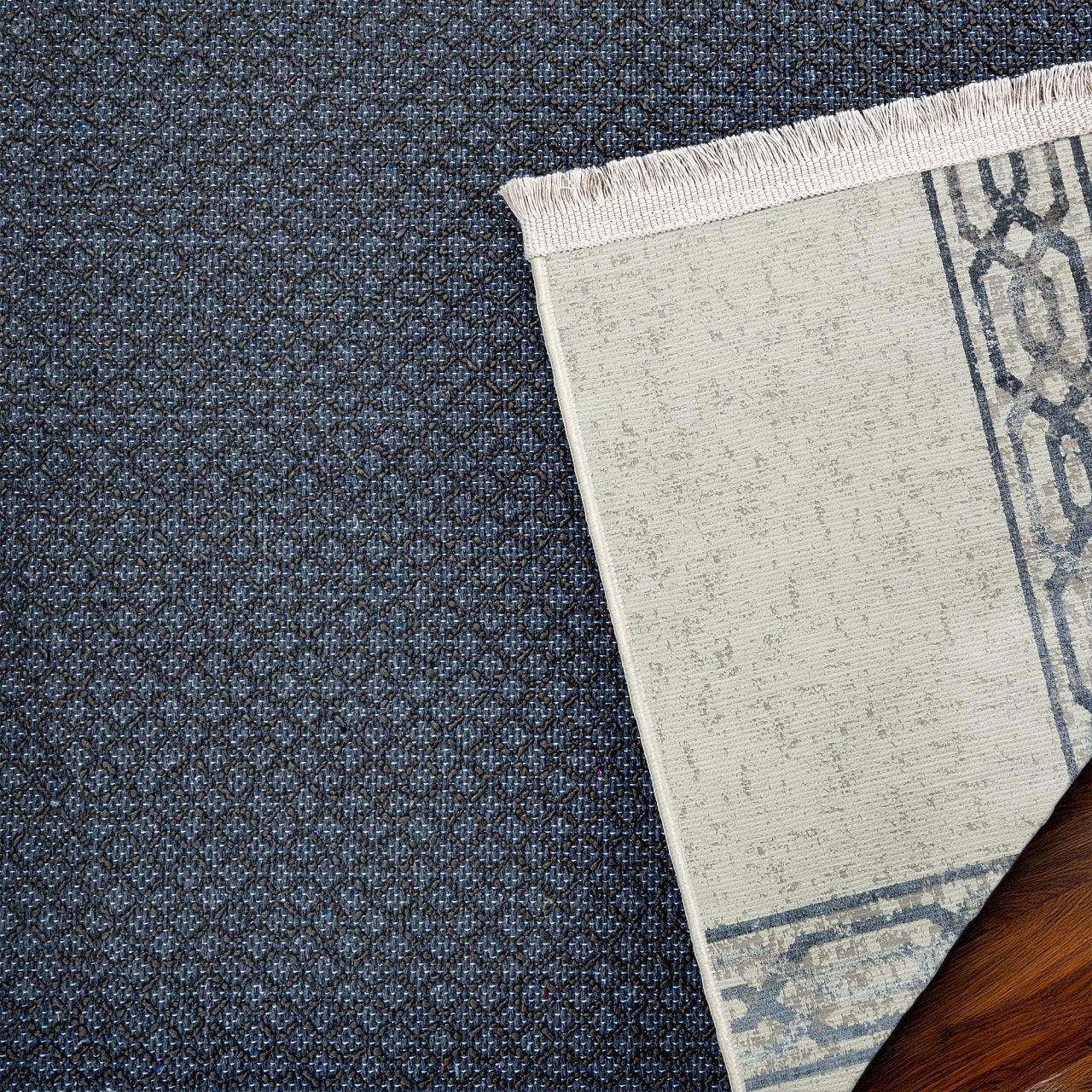 Gri Krem Geometrik Modern Halı - Yıkanabilir - Kaymaz Taban - Pati Dostu