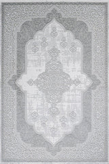 Light Gray White Classic Medallion Living Room Rug - Cotton Digital Print