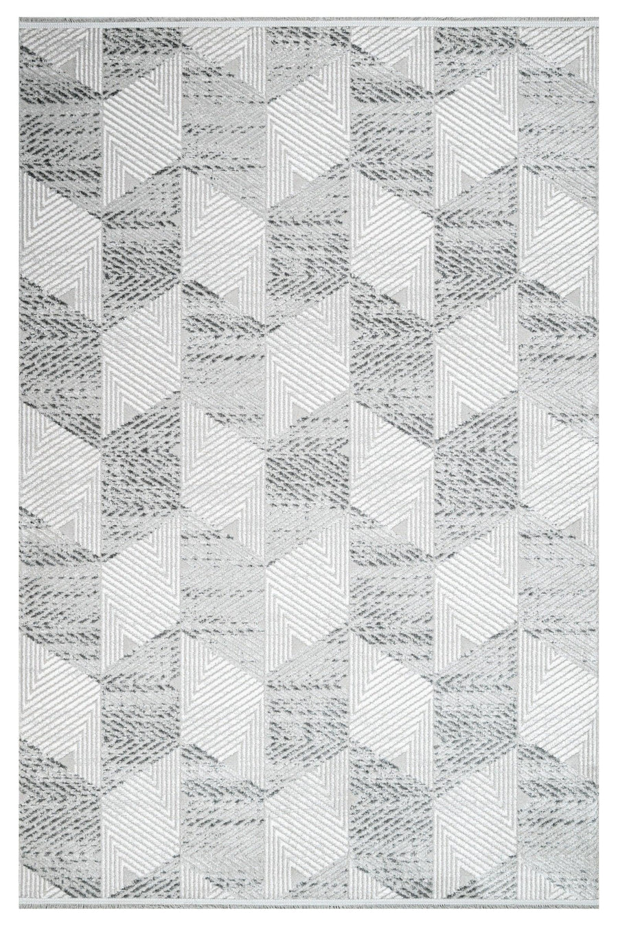 Modern Geometric Grey and White Area Rug – in the living room