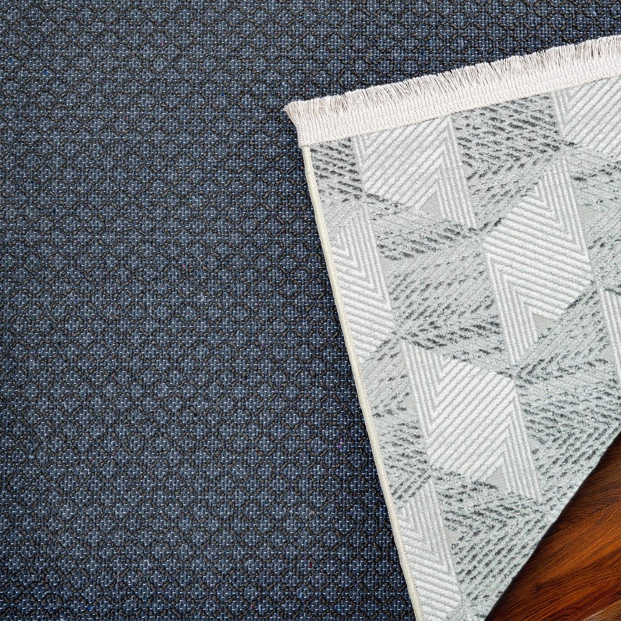 Beyaz Gri Dokulu Geometrik Halı - Yıkanabilir - Kaymaz Taban - Pati Dostu