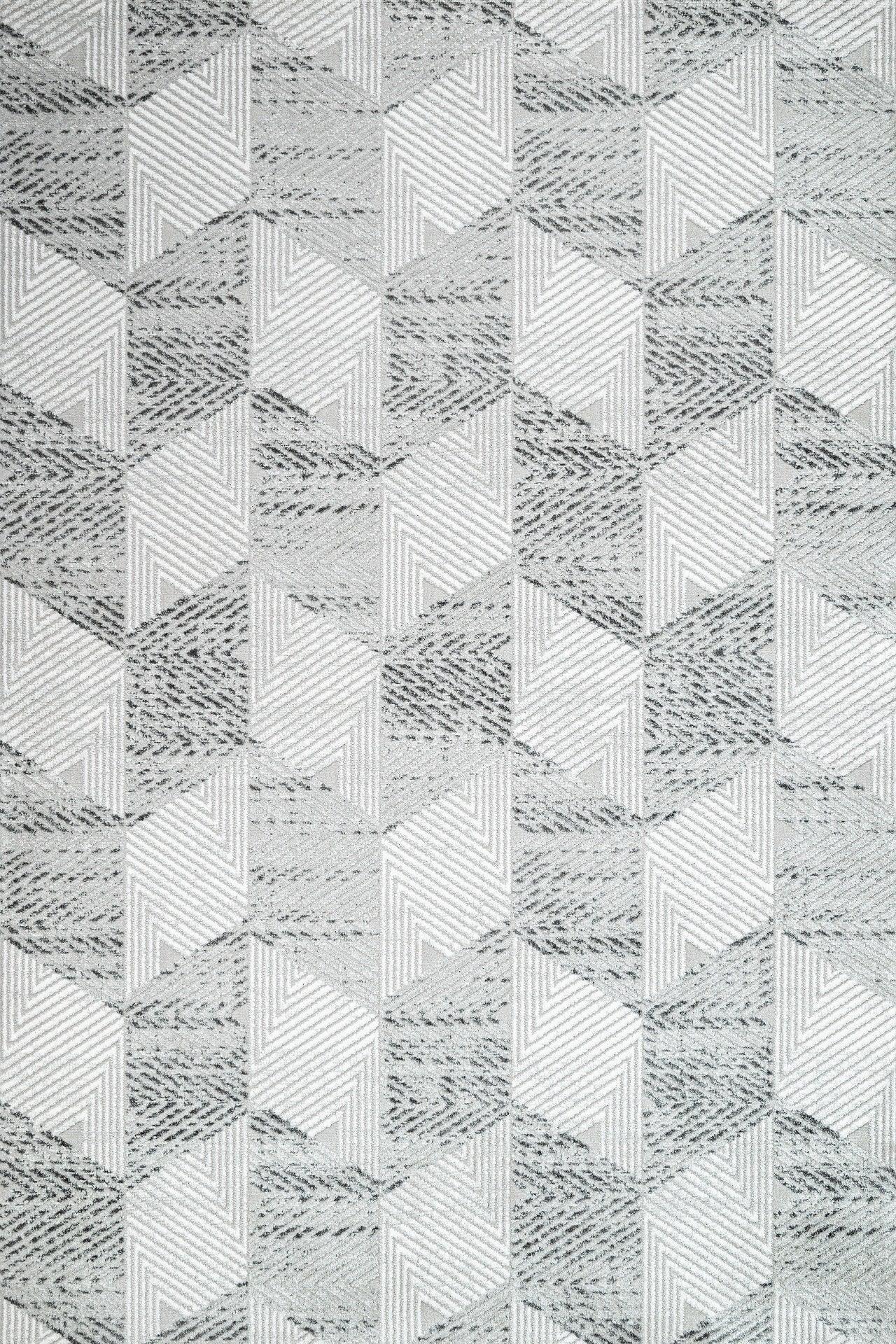 Beyaz Gri Dokulu Geometrik Halı - Yıkanabilir - Kaymaz Taban - Pati Dostu
