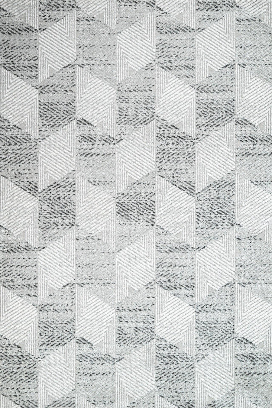 Beyaz Gri Dokulu Geometrik Halı - Yıkanabilir - Kaymaz Taban - Pati Dostu
