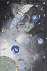 Grey Black Kids Kitchen Rug - Cotton Digital Print