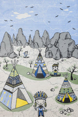 Light Blue Grey Kids' Kitchen Rug - Cotton Digital Print
