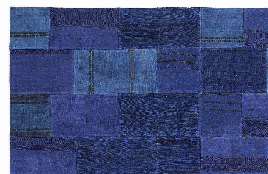 Kenove Lacivert ve Mavi Patchwork Desenli El Dokuma Kilim 160x230 cm – detay görünümü