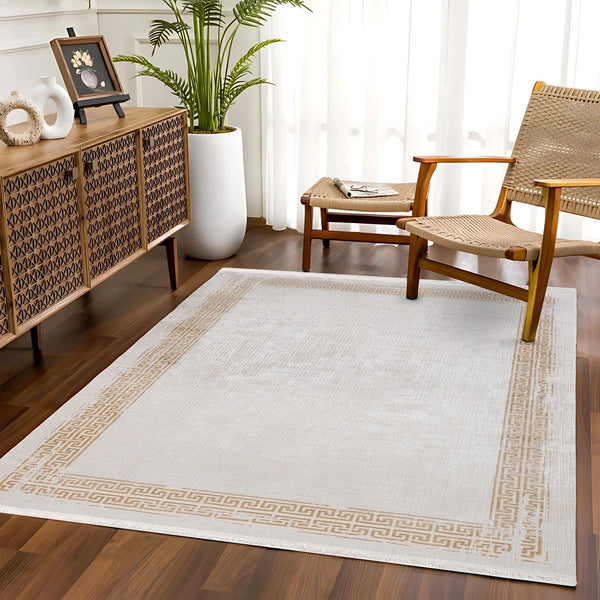 Bej Krem Minimalist Modern Halı - Yıkanabilir - Kaymaz Taban - Pati Dostu