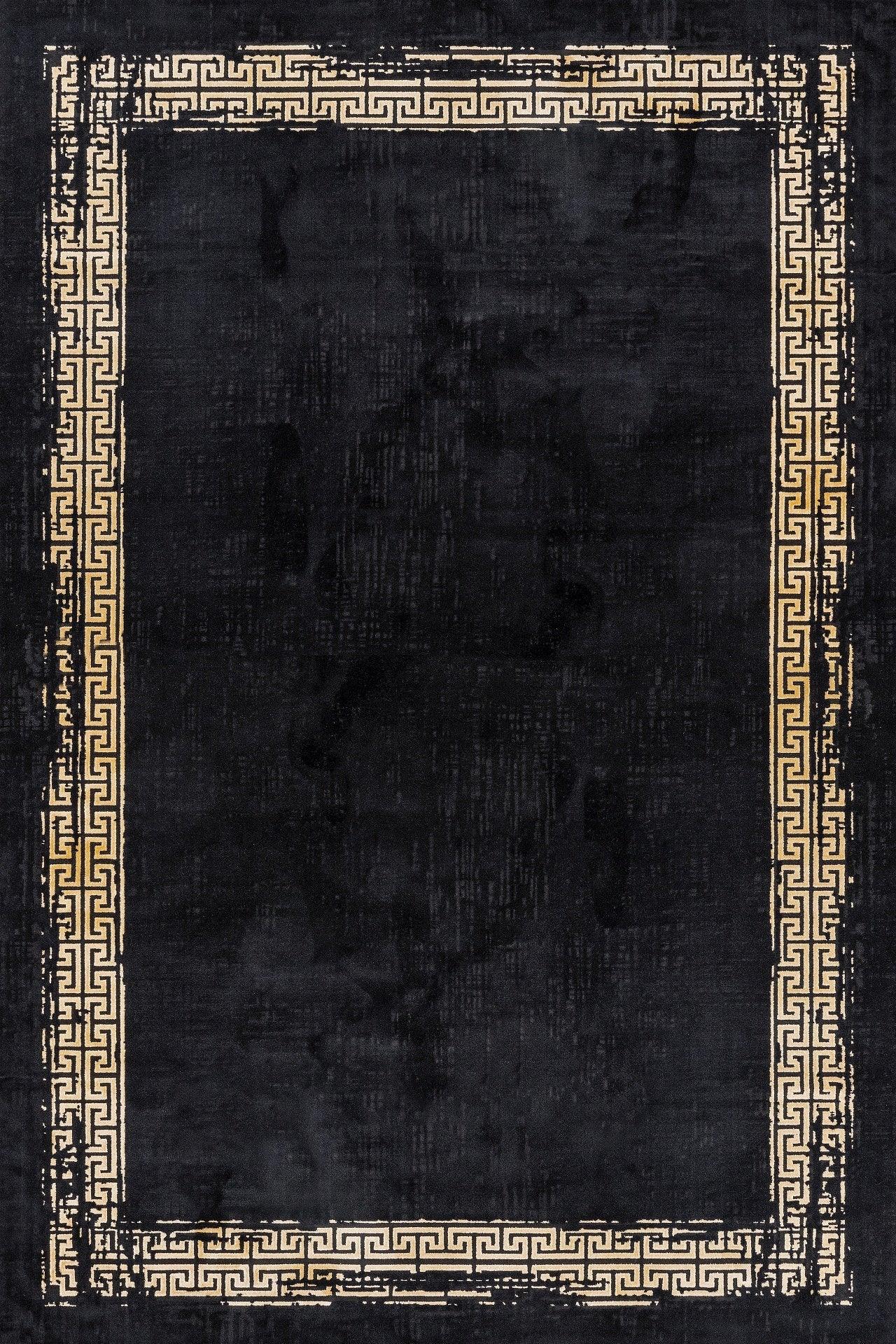 Bej Gold Bordürlü Desenli Halı - Yıkanabilir - Kaymaz Taban - Pati Dostu