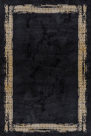 Bej Gold Bordürlü Desenli Halı - Yıkanabilir - Kaymaz Taban - Pati Dostu