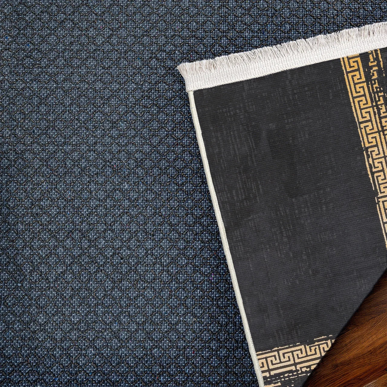 Bej Gold Bordürlü Desenli Halı - Yıkanabilir - Kaymaz Taban - Pati Dostu