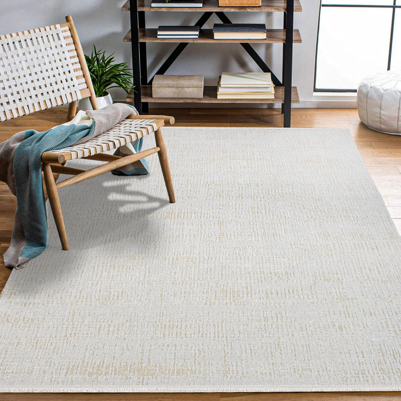 Beyaz Ekru Düz Minimalist Halı - Yıkanabilir - Kaymaz Taban - Pati Dostu