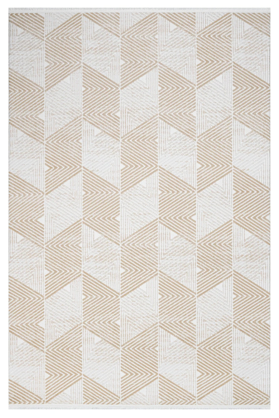 White and Beige Geometric Area Rug – in the hallway
