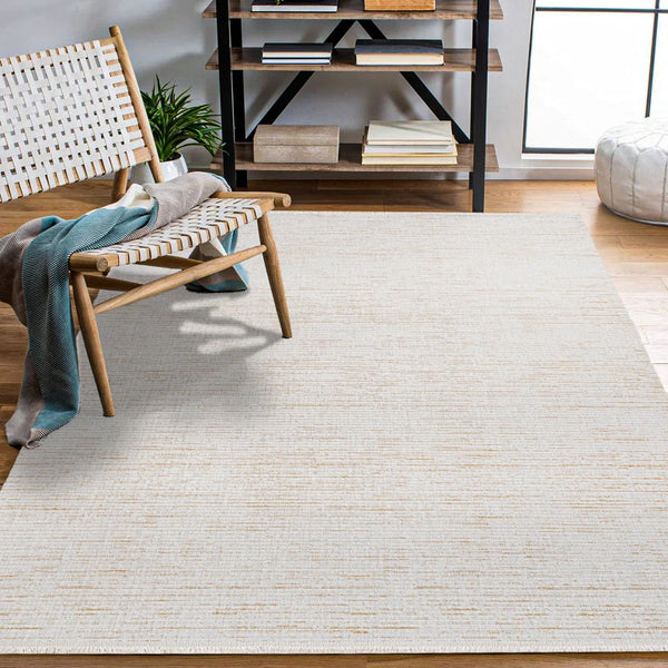 Beyaz Ekru Beyaz Çizgili Minimalist Halı - Yıkanabilir - Kaymaz Taban - Pati Dostu