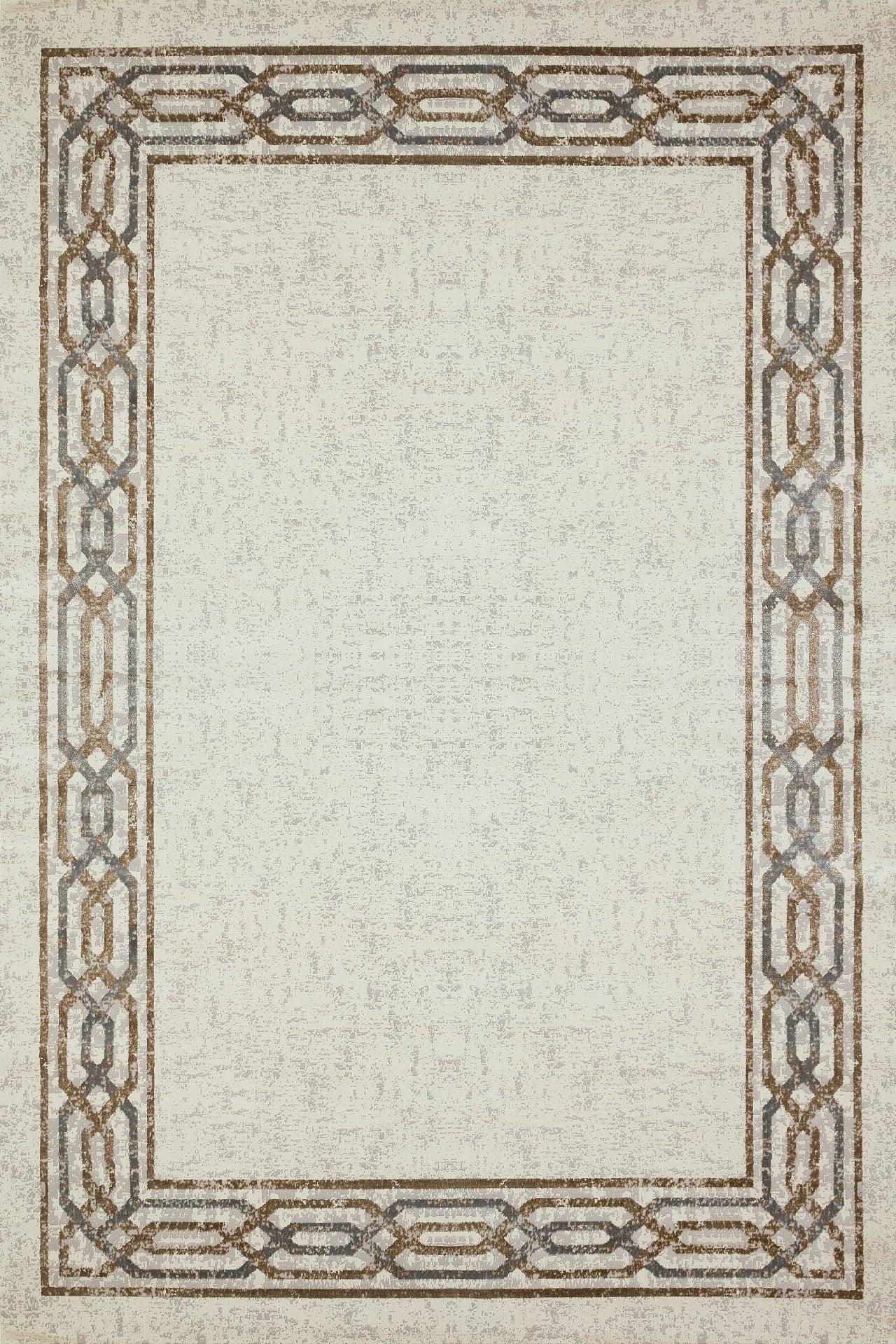 Bej Gri Bordürlü Modern Halı - Yıkanabilir - Kaymaz Taban - Pati Dostu