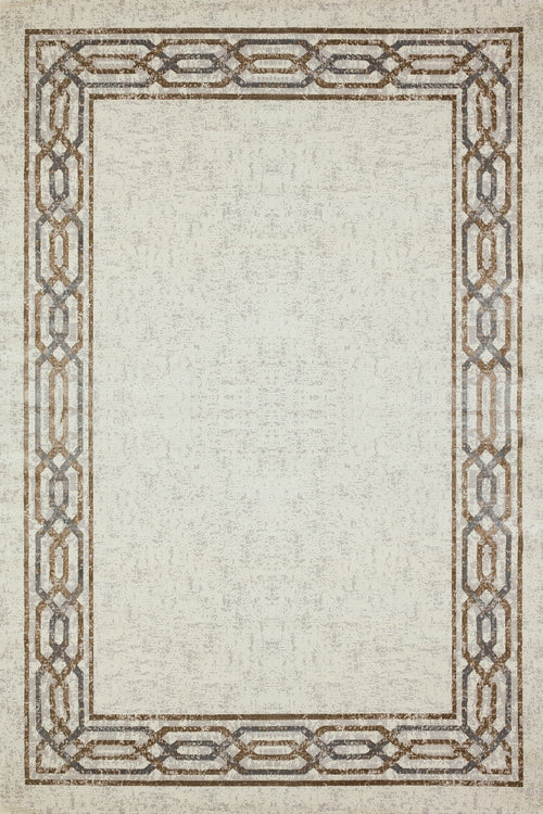 Gri Çerçeveli Modern Etnik Desenli Halı  | Makinada Yıkanabilir | Hav Toz Vermez | Leke Tutmayan | Kaymaz Taban | Dijital Makine Baskı | Salon Yolluk Mutfak Halısı