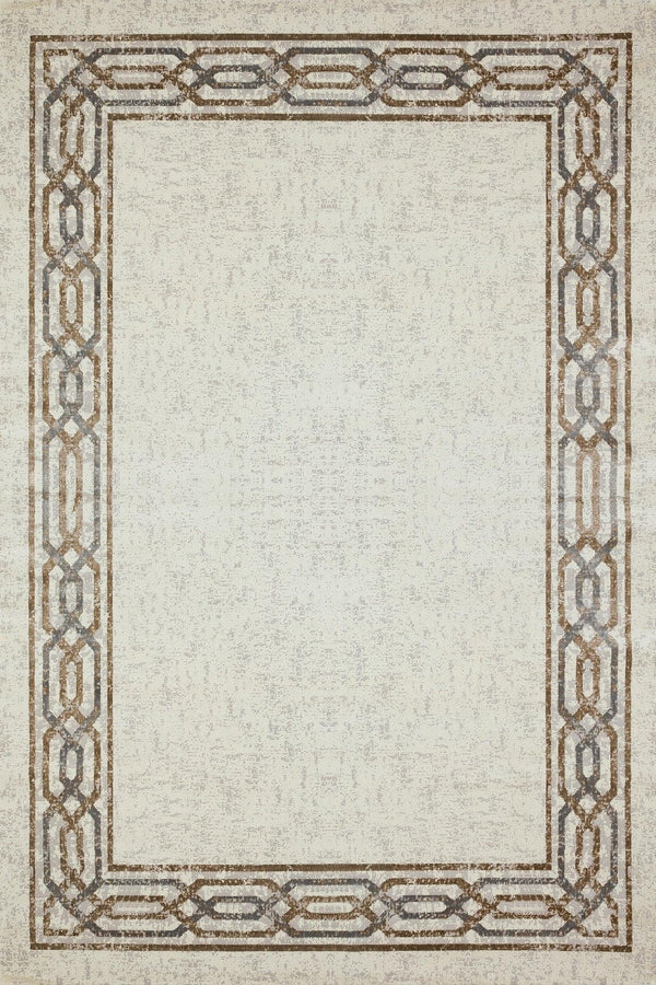 Bej Gri Bordürlü Modern Halı - Yıkanabilir - Kaymaz Taban - Pati Dostu