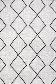 Beyaz Gri Baklava Geometrik Halı - Yıkanabilir - Kaymaz Taban - Pati Dostu