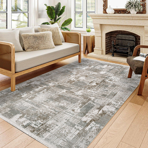 Melissa Gri Çizgili Akrilik Makine Halısı