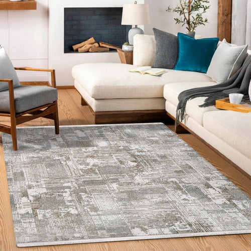 Melissa Gri Çizgili Akrilik Makine Halısı