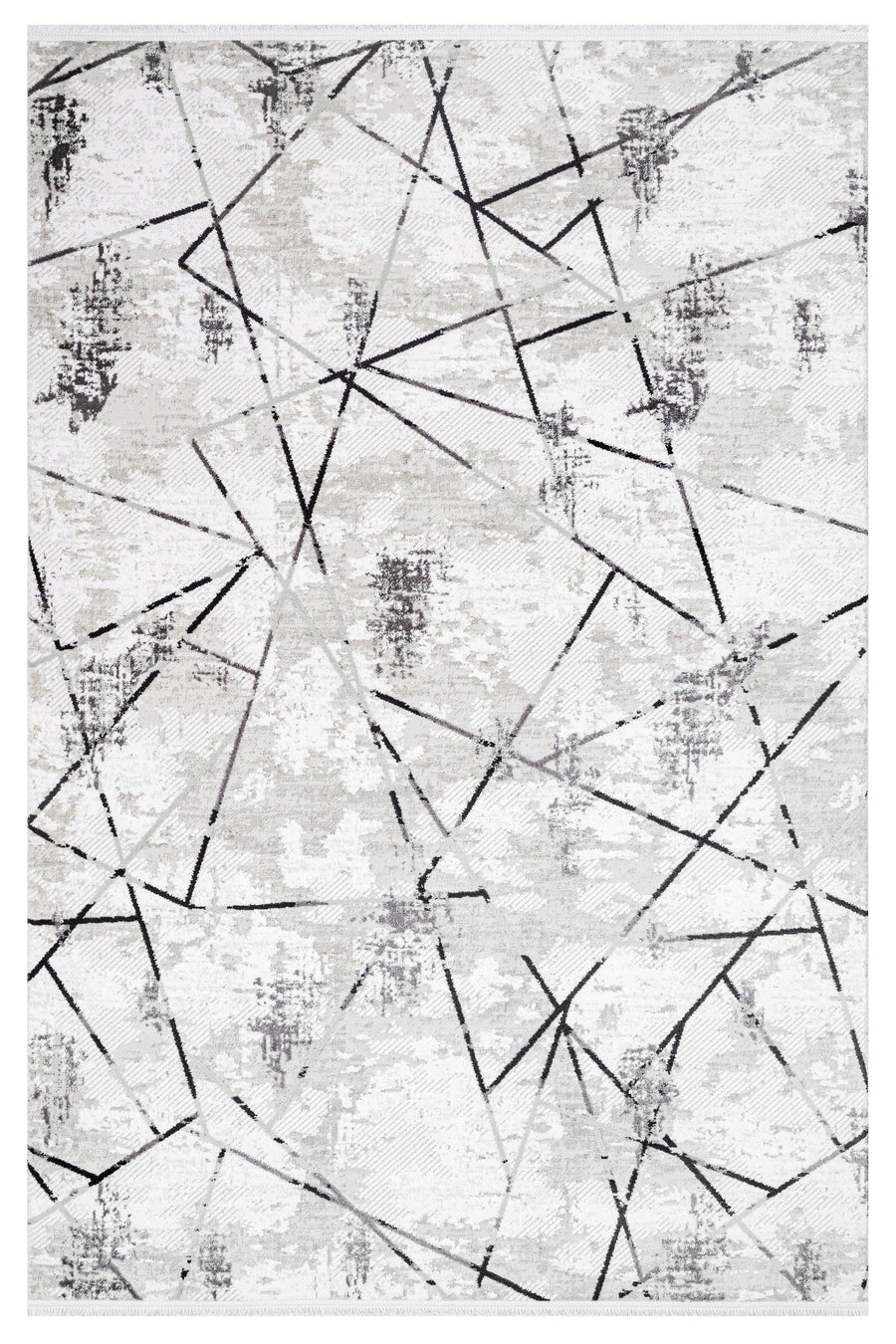 White Area Rug with Black and Grey Geometric Pattern – in the living room
