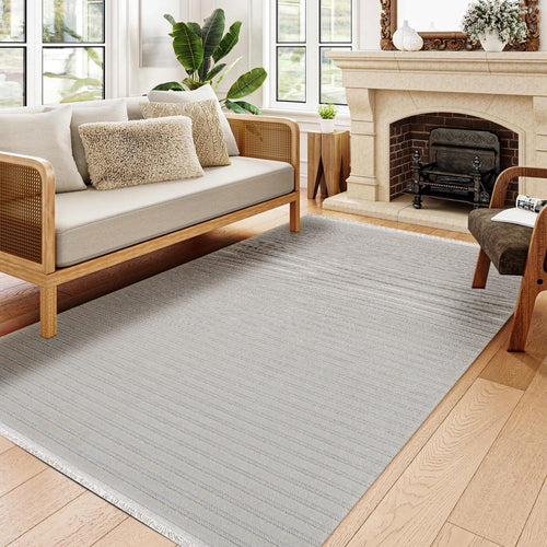 Isabella Gri Çizgili Polyester Makine Halısı