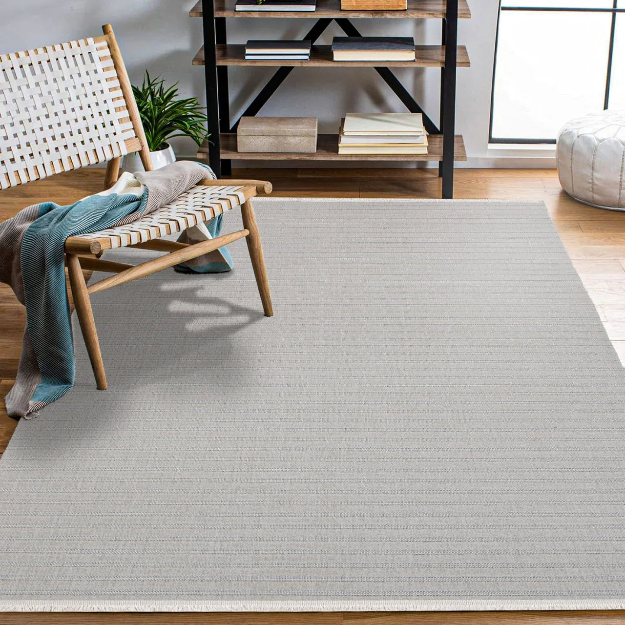 Beyaz Gri Minimalist Minimalist Desenli Halı - Yıkanabilir - Kaymaz Taban - Pati Dostu