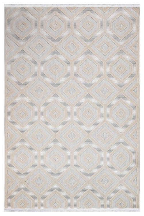 Luna Cream Geometric Polyester Machine Rug