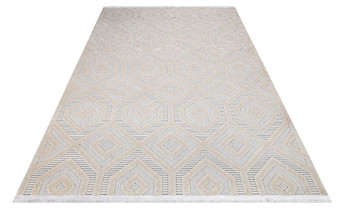 Luna Cream Geometric Polyester Machine Rug